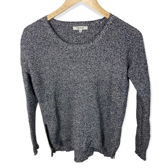 Madewell Landmark Texture Knit Sweater Marled Black Size XS Crew Neck Zipper Top - Picture 3 of 12